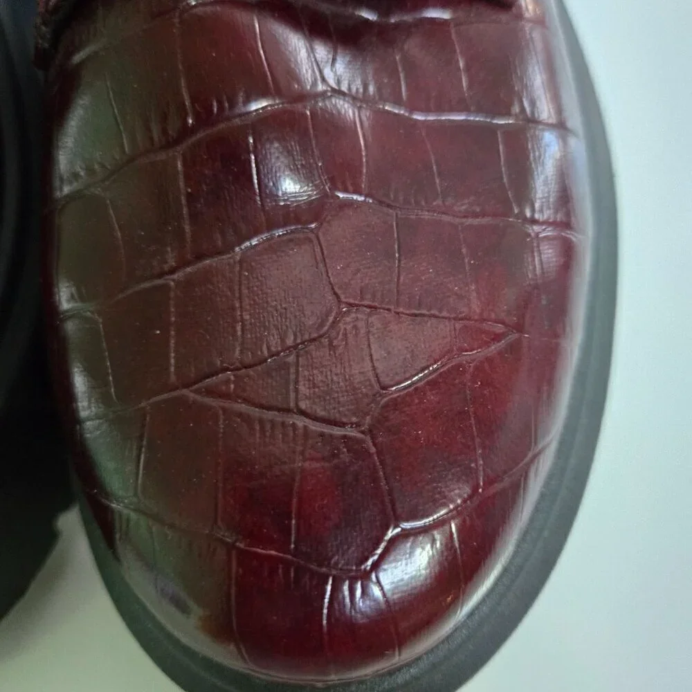 Asos Burgundy Chunky Lace Up Croc Embossed Oxford Dark Academia Shoes Size 7